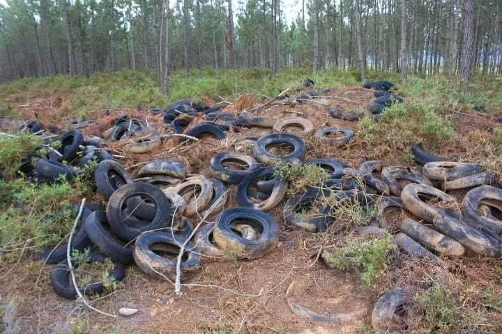 Vertedero de neum&aacute;ticos en la localidad de A Veiga das Me&aacute;s (Vilardev&oacute;s).