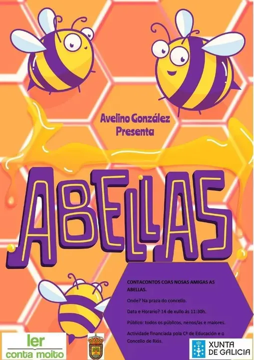 Contacontos "Abellas" o 14 de xullo na Praza do Concello de Ri&oacute;s.