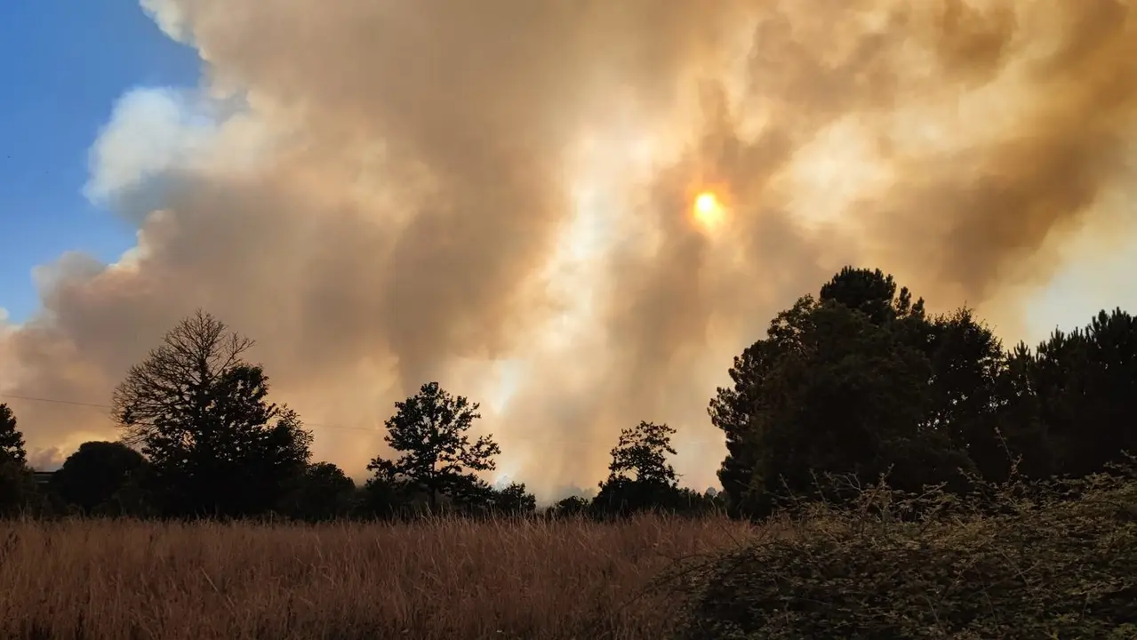 Humareda del incendio declarado este viernes 23 en A Gudi&ntilde;a.