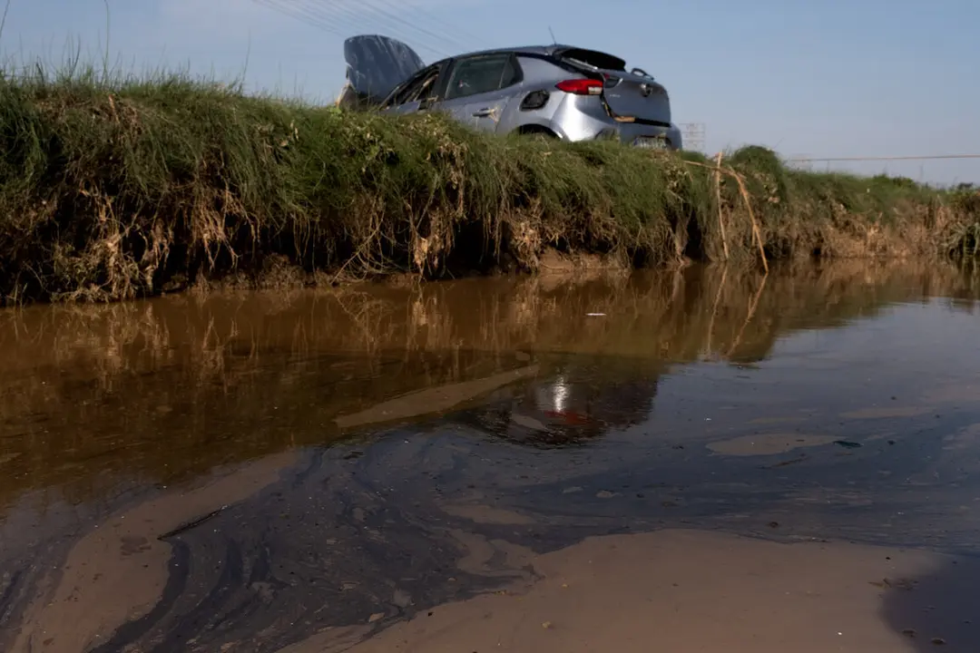 05/11/2024 Valencia. Espa&ntilde;a

Vertidos de hidrocarburos procedentes de los veh&iacute;culos arrastrados por la Dana en las acequias de riego de los arrozales del Parque Natural de la Albufera. El vertido descontrolado pone en alto peligro el h&aacute;bitat de multitud de especies as&iacute; como los campos de cultivo convirtiendo a la Dana en una cat&aacute;strofe social y medioambiental.  &copy;Pedro Armestre