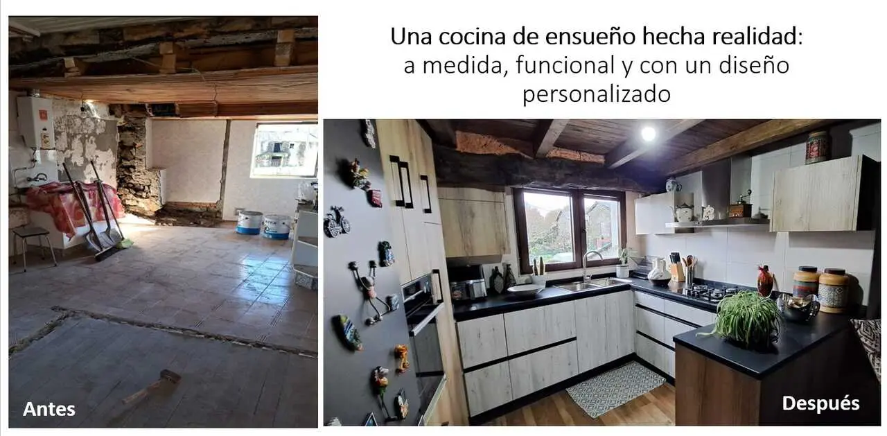 Carpinter&iacute;a CMD, cocina, coci&ntilde;a, tarima flotante, suelo, casa rural, antes y despu&eacute;s, foto CMD