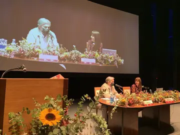 Jos&eacute; Luis Corral e Mar&iacute;a Solar, nunha das sesi&oacute;ns de Novela Hist&oacute;rica. | FOTO: M. D.
