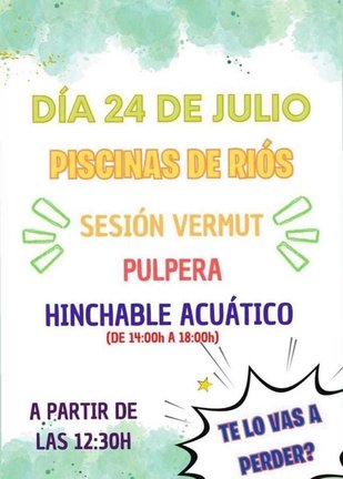 Anuncio da pulpeira nas piscinas de Riós para o domingo 24 de xullo.
