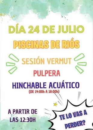 Anuncio da pulpeira nas piscinas de Ri&oacute;s para o domingo 24 de xullo.
