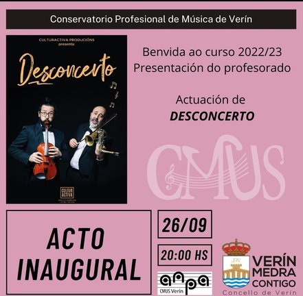 Cartel do concerto de inauguración de curso no CMUS de Verín.