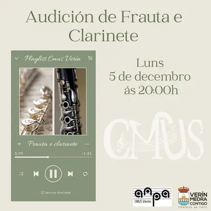 Cartel da audici&oacute;n dos alumnos de frauta e clarinete do CMUS.