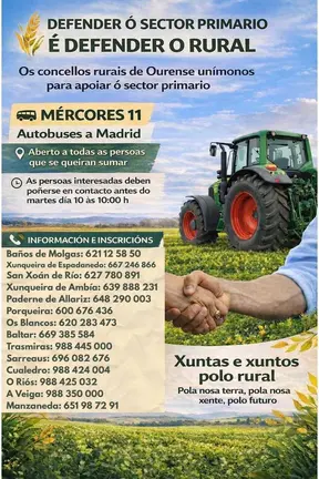 Cartel oficial de la convocatoria conjunta de los concellos rurales para organizar el viaje a Madrid.
