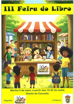 Cartel oficial de la III Feria del Libro organizada por el CEIP Augusto Ass&iacute;a de A Mezquita.