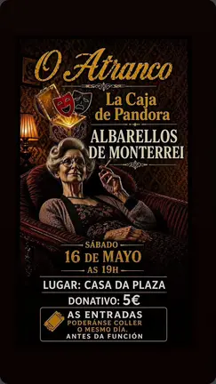 Cartel oficial de la obra "La Caja de Pandora" que se representar&aacute; este s&aacute;bado en Albarellos.
