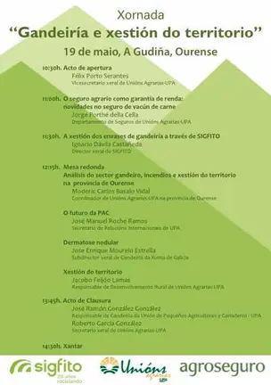 Cartel de la jornada t&eacute;cnica sobre ganader&iacute;a que se celebrar&aacute; en A Gudi&ntilde;a el 19 de mayo.