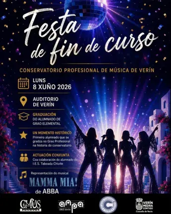 El CMUS de Ver&iacute;n celebra su Festa de Fin de Curso con la graduaci&oacute;n del alumnado de Grao Elemental y Profesional y la representaci&oacute;n del musical Mamma Mia.