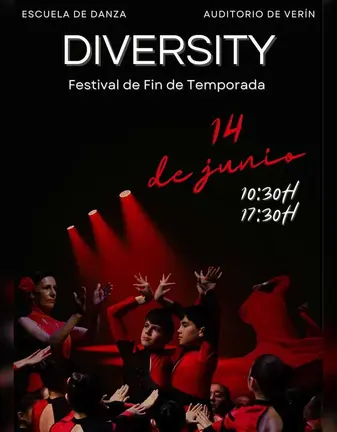Cartel del Festival de Fin de Temporada de la Escuela de Danza Diversity, con dos galas el 14 de junio en el Auditorio de Ver&iacute;n.