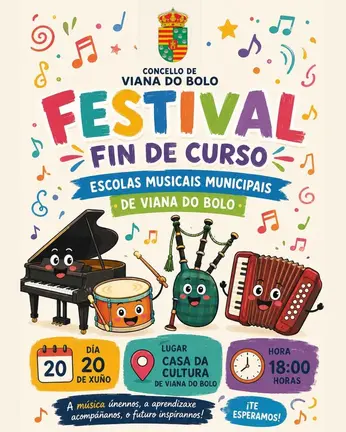 Las Escolas Musicais Municipais de Viana do Bolo clausuran el curso 2025-2026 con un festival el 20 de junio en la Casa da Cultura del municipio.