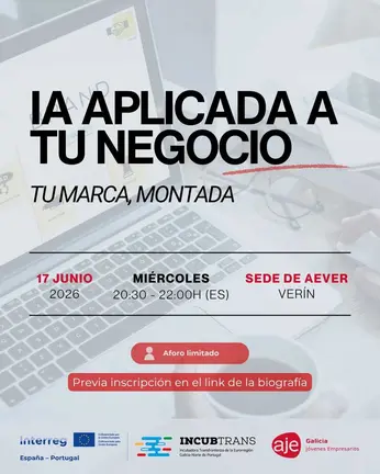 Cartel del taller de inteligencia artificial aplicada al negocio organizado por AJE Galicia en la sede de AEVER en Ver&iacute;n.