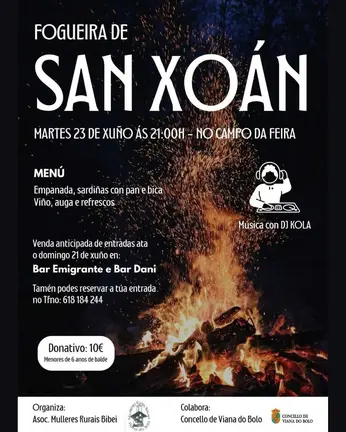 Cartel da Fogueira de San Xo&aacute;n organizada pola Asociaci&oacute;n Mulleres Rurais Bibei en Viana do Bolo.