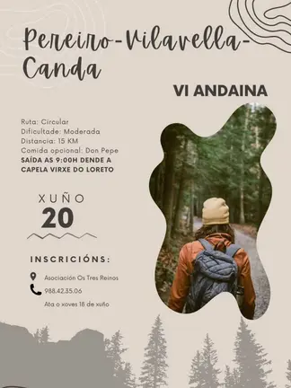 Cartel de la VI Andaina de la Asociaci&oacute;n Os Tres Reinos por Pereiro, Vilavella y Canda.