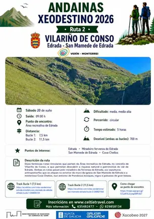 Cartel oficial da segunda ruta das Andainas Xeodestino 2026, que transcorrer&aacute; polo concello de Vilari&ntilde;o de Conso.