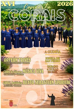 Cartel do XVI Concerto de Corais que se celebrar&aacute; na Igrexa de San Pedro da Gudi&ntilde;a.