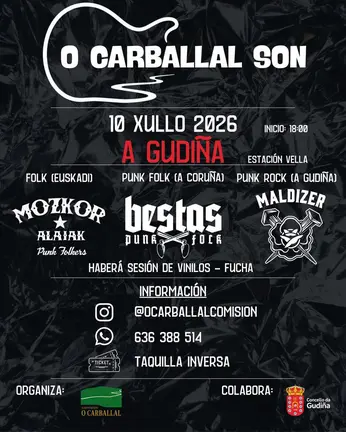 Cartel de O Carballal Son, coa Estaci&oacute;n Vella da Gudi&ntilde;a como escenario.