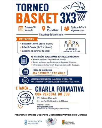 Cartel do Torneo Basket 3x3 en Viana do Bolo.