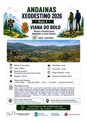 Cartel da andaina "Pasos &aacute; fronte para defender o noso monte", en Viana do Bolo.