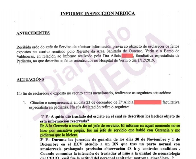 Copia del informe de Inspección Médica del expediente disciplinario abierto a Javier Castrillo.