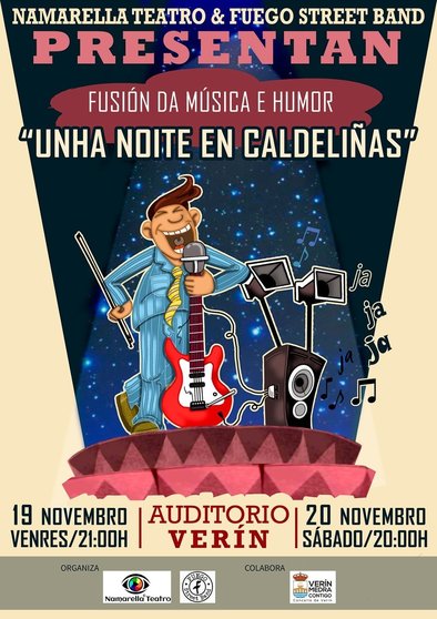 Cartel promocional de 'Unha noite en Caldeliñas', de Namarella e Fuego, que terá lugar no Auditorio Municipal de Verín.
