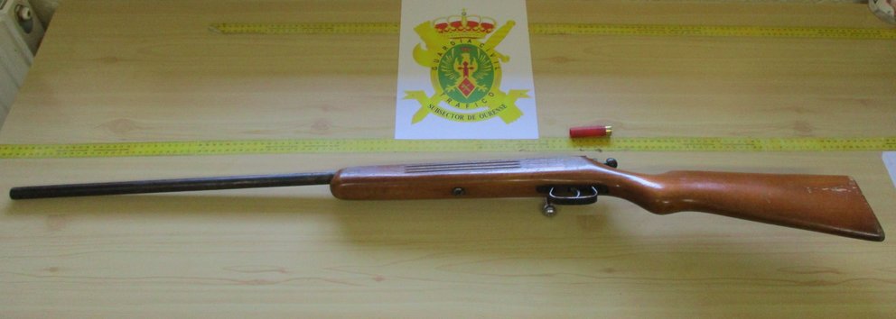 La escopeta interceptada al ciudadano portugués detenido en Feces de Cima.