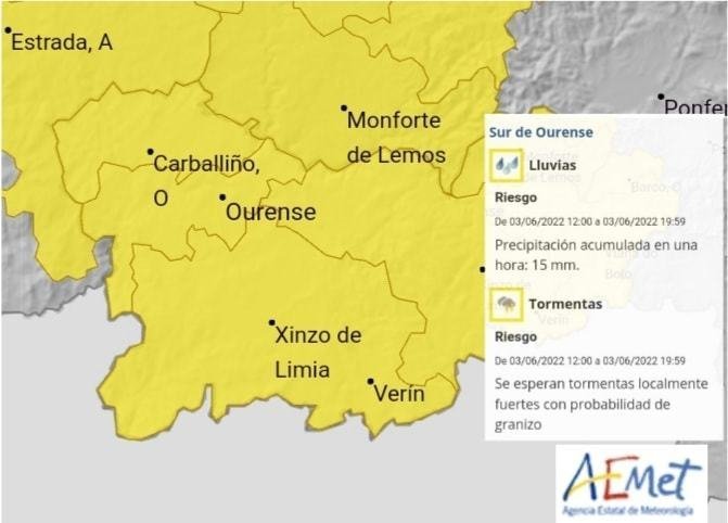 Mapa da provincia de Ourense da AEMET para este venres.