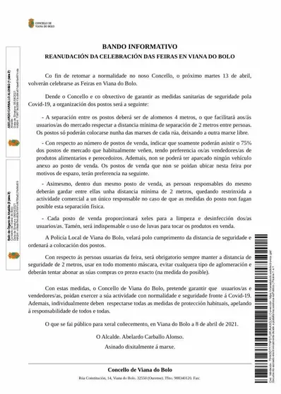 Bando informativo do Concello de Viana do Bolo.