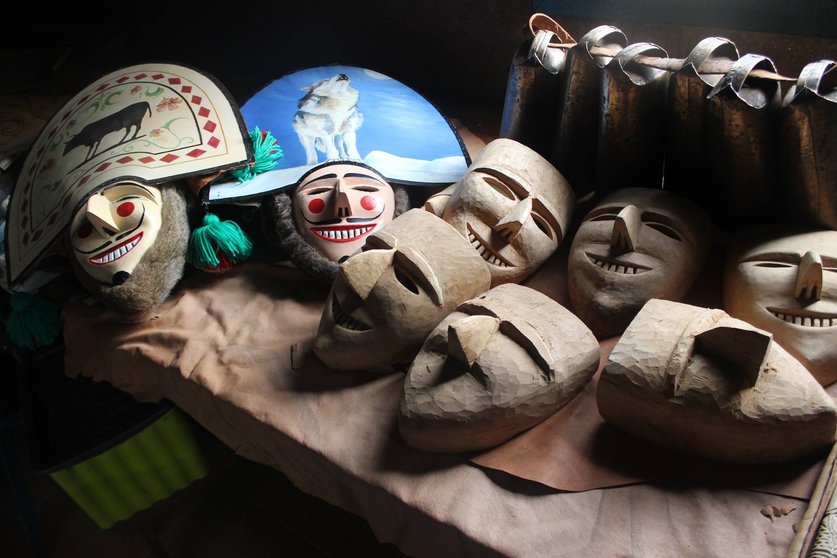Máscaras de peliqueiro fabricadas por Paco Diéguez. | FOTO: Cedida
