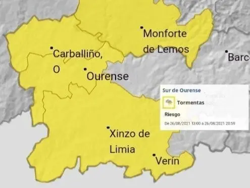 Aviso amarelo da Axencia Estatal de Meteorolox&iacute;a.