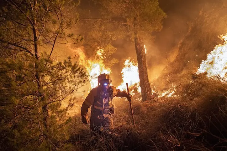 Fotograf&iacute;a del incendio forestal de Li&eacute;tor, Albacete, obra de Pedro Armestre con la que consigui&oacute; el Batefuegos de Oro a la mejor imagen.