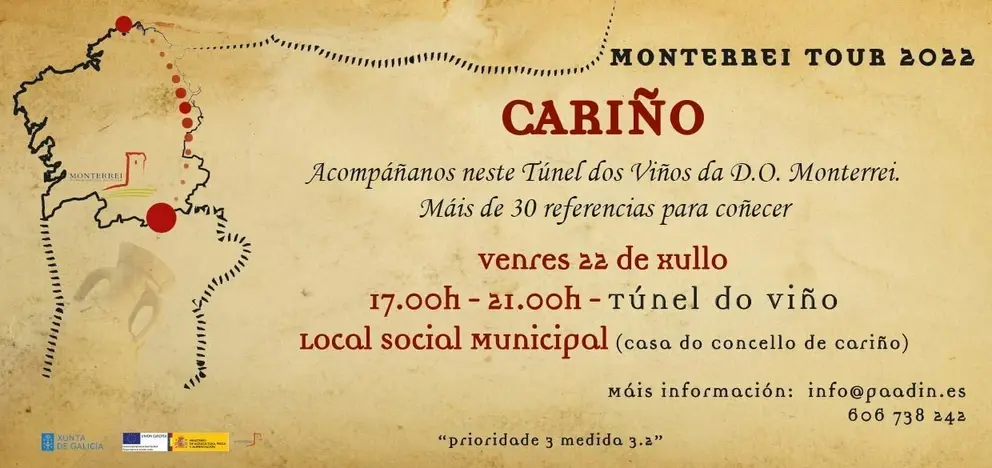 Cartel promocional do T&uacute;nel do Vi&ntilde;o da D.O. Monterrei en Cari&ntilde;o.