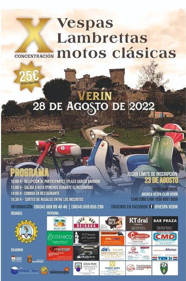 Cartel da 10ª concentración de vespas, lambrettas e motos clásicas de Verín.