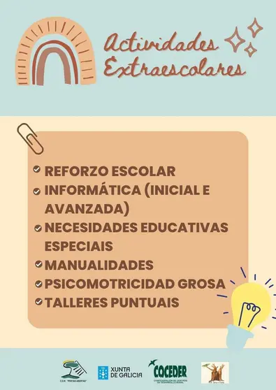 Actividades extraescolares que oferta o Centro de Desenvolvemento Rural Portas Abertas para este curso.