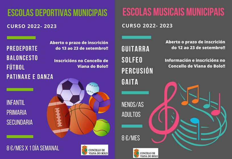 Actividades das escolas deportivas e musicais do Concello de Viana.