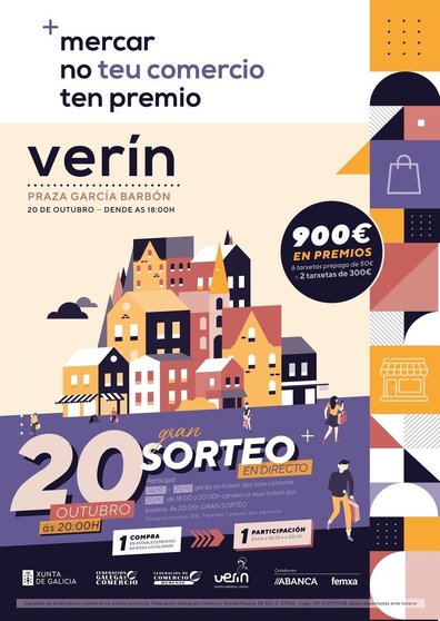 Cartel da campaña no comercio local de Verín.