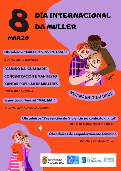 Cartel das actividades que terán lugar en Viana do Bolo con motivo do Día Internacional da Muller.