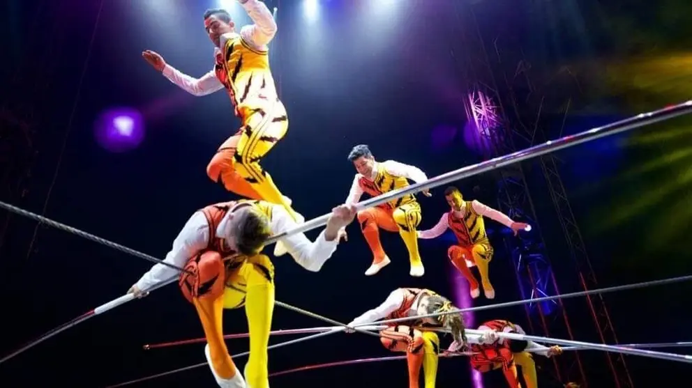 Integrantes de l Escuela Internacional de Circo durante una actuaci&oacute;n