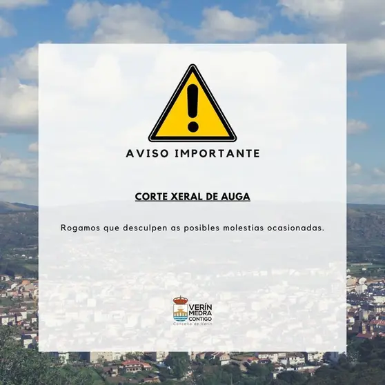 Aviso corte de agua Concello de Ver&iacute;n.
