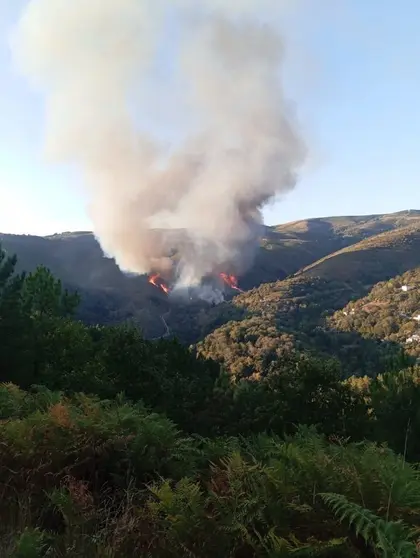 El incendio de Trez, en Laza, poco despu&eacute;s de originarse.