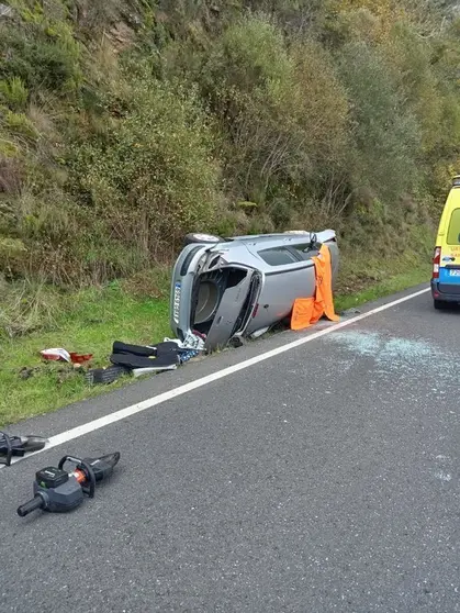 El veh&iacute;culo accidentado en el t&eacute;rmino municipal de Viana do Bolo.