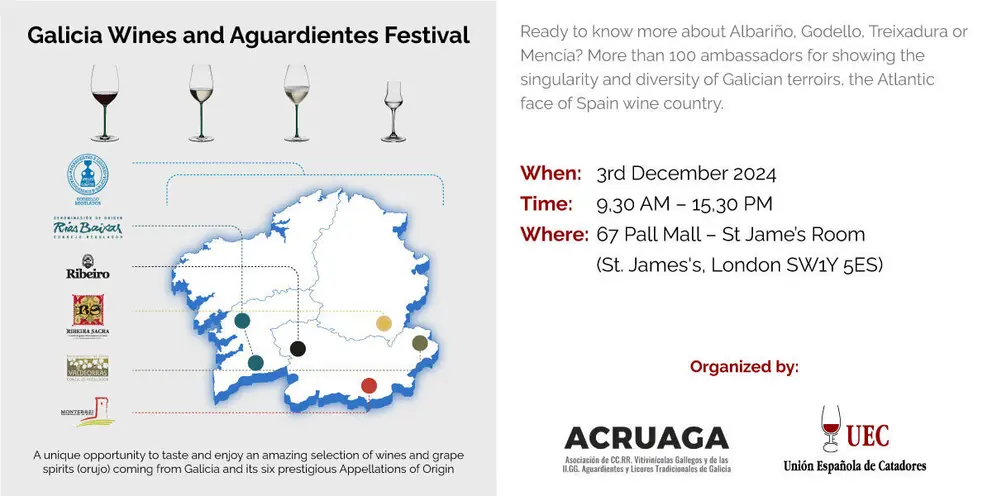 Cartel promocional de Galicia Wines and Aguardientes Festival - London.