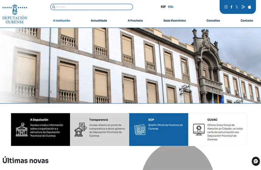 Imaxe da nova web da Deputaci&oacute;n de Ourense.