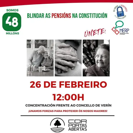Cartel Concentraci&oacute;n 26 febreiro contra os recortes nas pensi&oacute;ns.