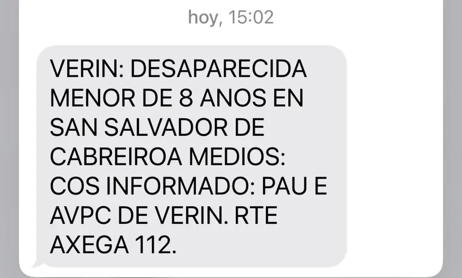 Alerta recibida desde el servicio de Emergencias de la Xunta de Galicia.