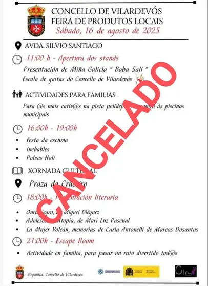 Actividades canceladas por el Concello de Vilardev&oacute;s