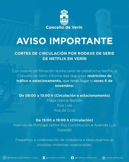 Comunicado do Concello de Ver&iacute;n advertindo dos cortes nas r&uacute;as.