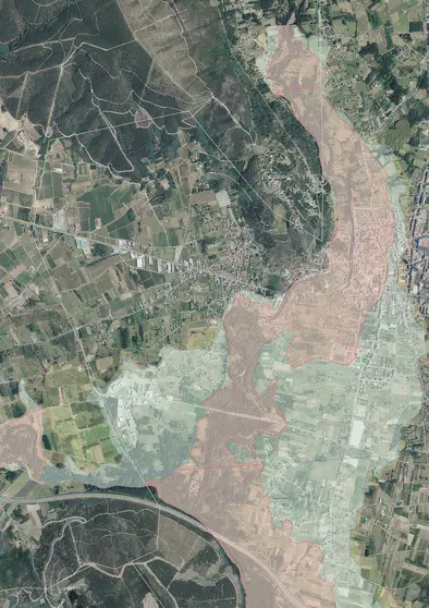 Mapa municipal con delimitaci&oacute;n de zonas inundables por colores.